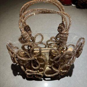 Neiman Marcus Gold Floral Evening Rhinestone Handbag